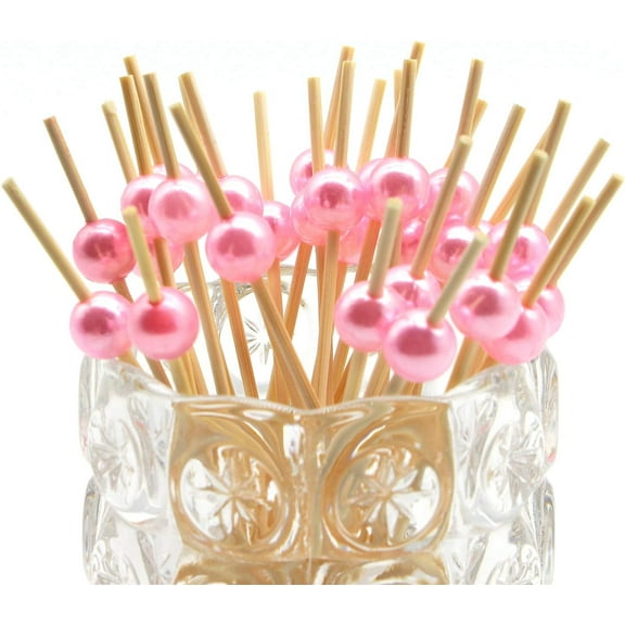 Minzimin 100 Counts Pearl Cocktail Picks, 4.7 Inch Long Bamboo Fancy Toothpicks for Appetizers, Decorative Christmas New Year Holiday Party Food Drink Garnish Fruit Kabob Skewer Sticks