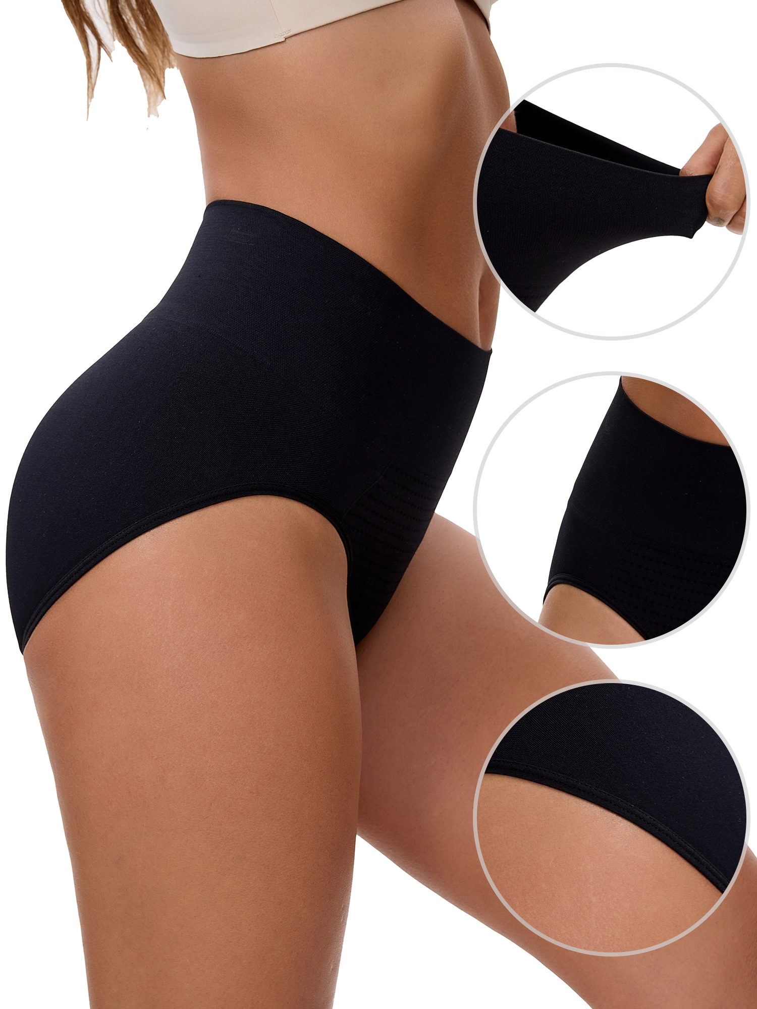 Unique Bargains Women's High Waist Tummy Slimming Elastic Waistband Briefs L Black