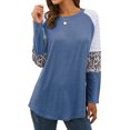 thumbnail image 5 of Nlife Women Stripes Leopard Print Crew Neck Long Sleeve Top, 5 of 11