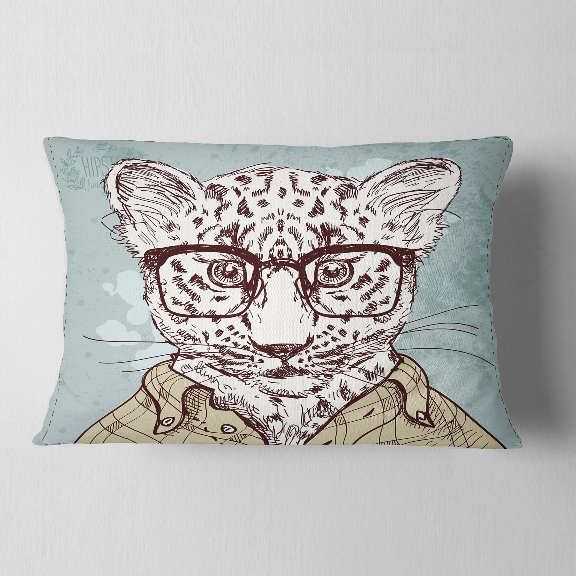 Designart Hipster Leopard with Glasses - Animal Throw Pillow - 12x20