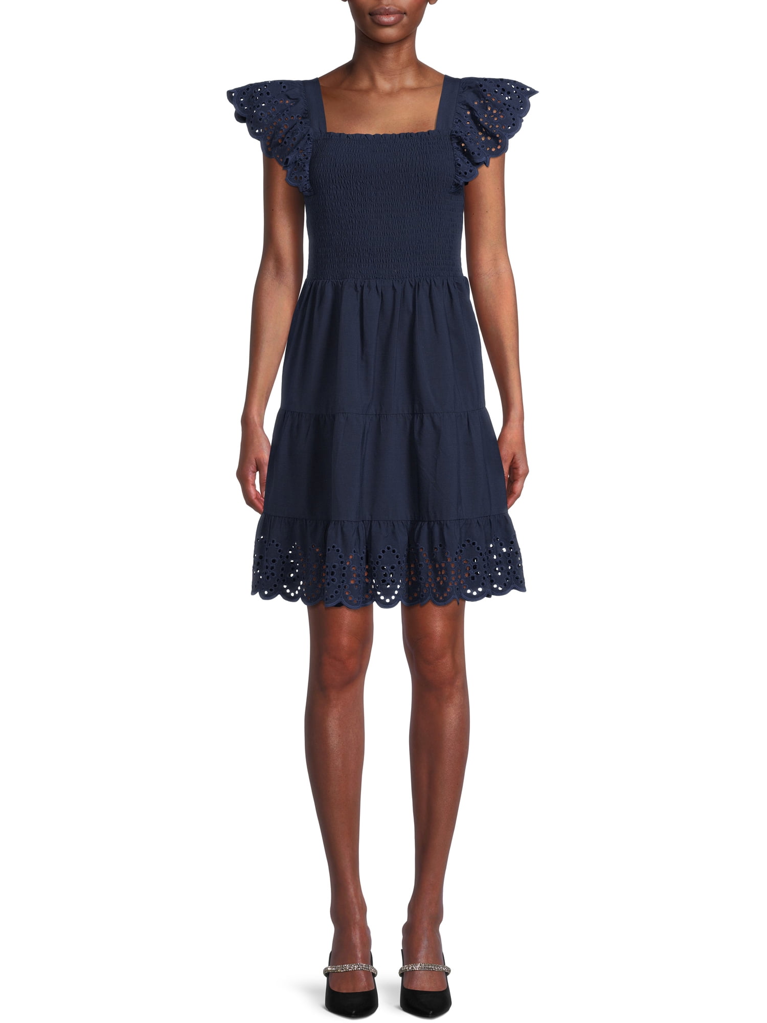 Time And Tru Women's Smocked Eyelet Dress - Walmart.com