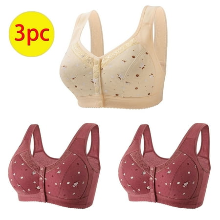 TrendVibe365 Wireless Push up Bras for Women Plus Size 3 Pack Daisy Floral No Wire Push up Bralettes Padded Button Front Closure Wide Strap Corset Top Full Coverage Crop Tank Top Comfort Underwear