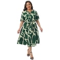 thumbnail image 3 of DARING DIVA Women's Plus Size Short Sleeve Notched V Neck Midi Dress 2X Dark Green, 3 of 6