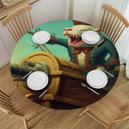 Awypu Mouse Riding Shark Pirate Round Table Cover 100% Polyester Fiber 42-46