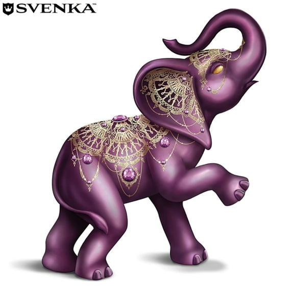 The Hamilton Collection Matriarch of Fortune Elephant Figurine Handcrafted Sculpture Adorned with 28 Svenka Crystals with Glossy Finishes and Golden Metallic Accents Symbol of Good Luck Wealth 5" H
