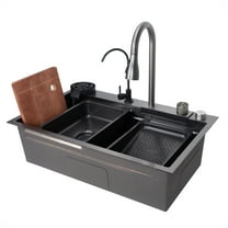 JBLCC Waterfall Kitchen Sink, Single Bowl Drop in Kitchen Sink with Pull-Out Faucet and Multiple Accessories (29.5×17.7×8.3 inch)