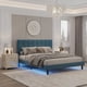 thumbnail image 2 of Queen Size Upholstered Platform Bed Linen Bed Frame with Lights Square Stitched Adjustable Headboard Strong Bed Slats System My Lux Decor Round, 2 of 9