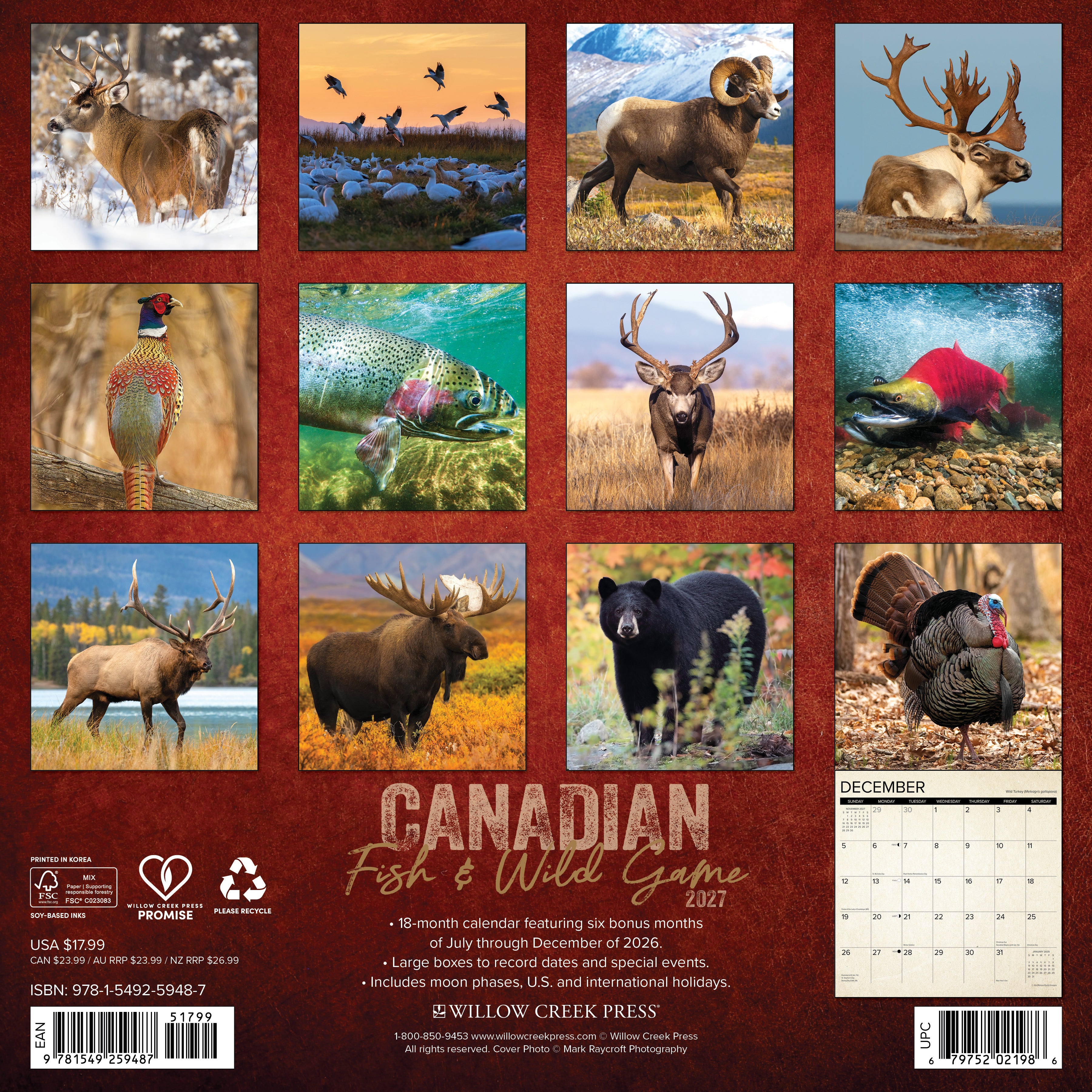 Willow Creek Press, Canadian Fish & Wild Game 2027 Wall Calendar