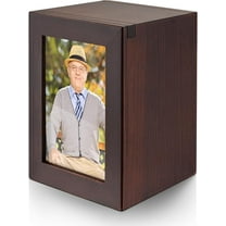 XIUDA Small Wooden Urn for Human Ashes - Decorative Keepsake Box with Photo Frame, Brown Mini Memorial Keepsake for Ashes, Cremation Small Urn for Women Men