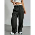 thumbnail image 4 of Womens Baggy Wide Leg Pants Casual Stripe Elastic Waisted Palazzo Harem Pants with Pockets Black L, 4 of 7