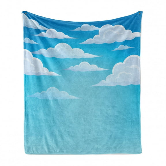 Cloud Soft Flannel Fleece Throw Blanket, Pre-school Concept Dispersed Puffy and Fluffy Cumulus Clouds, Cozy Plush for Indoor and Outdoor Use, 50" x 60", Azure Blue Baby Blue, by Ambesonne