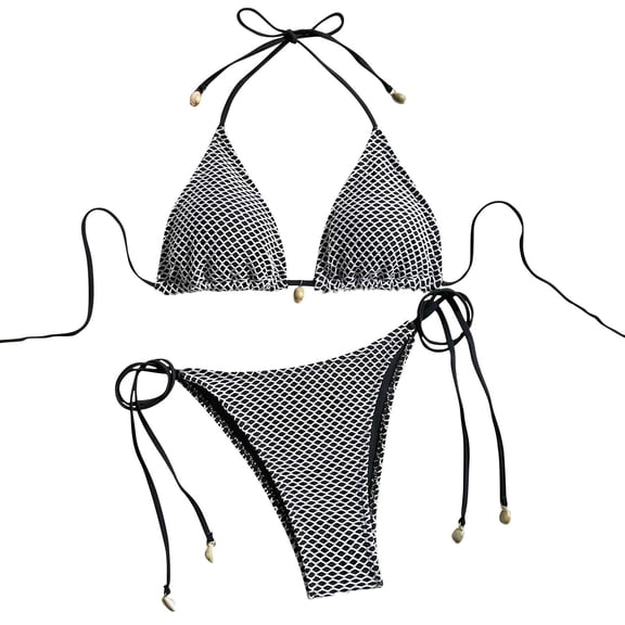 Hduncf Women's 2 Piece Halter Triangle Bikinis Thong Tie Bikini Sets Swimsuits Swim Bathing Suit Adjustable Suit Black L