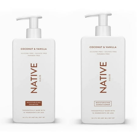 Native Shampoo and Conditioner Set | Sulfate Free, Paraben Free, Dye Free, with Naturally Derived Clean Ingredients| 16.5 oz (Coconut & Vanilla, Moisturizing), 2, 1.3 ounces