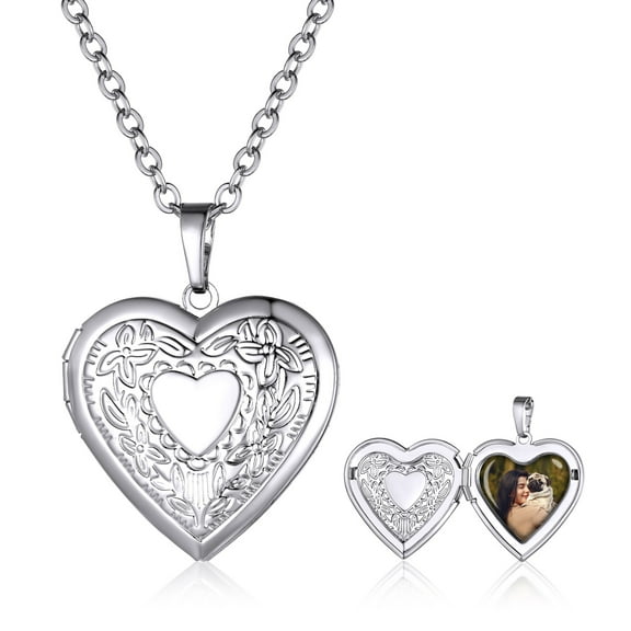KeyStyle Heart Locket Necklace for Women Personalized Necklaces that Holds Pictures Floral Vine Heart Photo Locket Necklace Mother’s Day Jewelry Gifts for Women