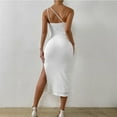 thumbnail image 4 of One Shoulder Dress for Women Sleeveless Ribbed Bodycon Midi Dress Plain Sexy Side Slit Cocktail Party Dress, 4 of 6