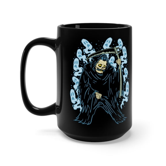 Grim Reaper Ghosts in the Graveyard Creeper Demon Coffee Mug, 15oz, Black