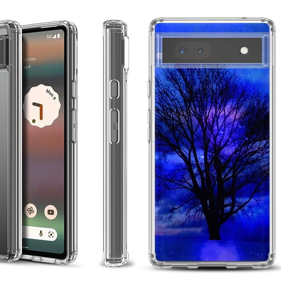 Shockproof Bumper Phone Case for Google Pixel 6a, by OneToughShield ® - Night Tree