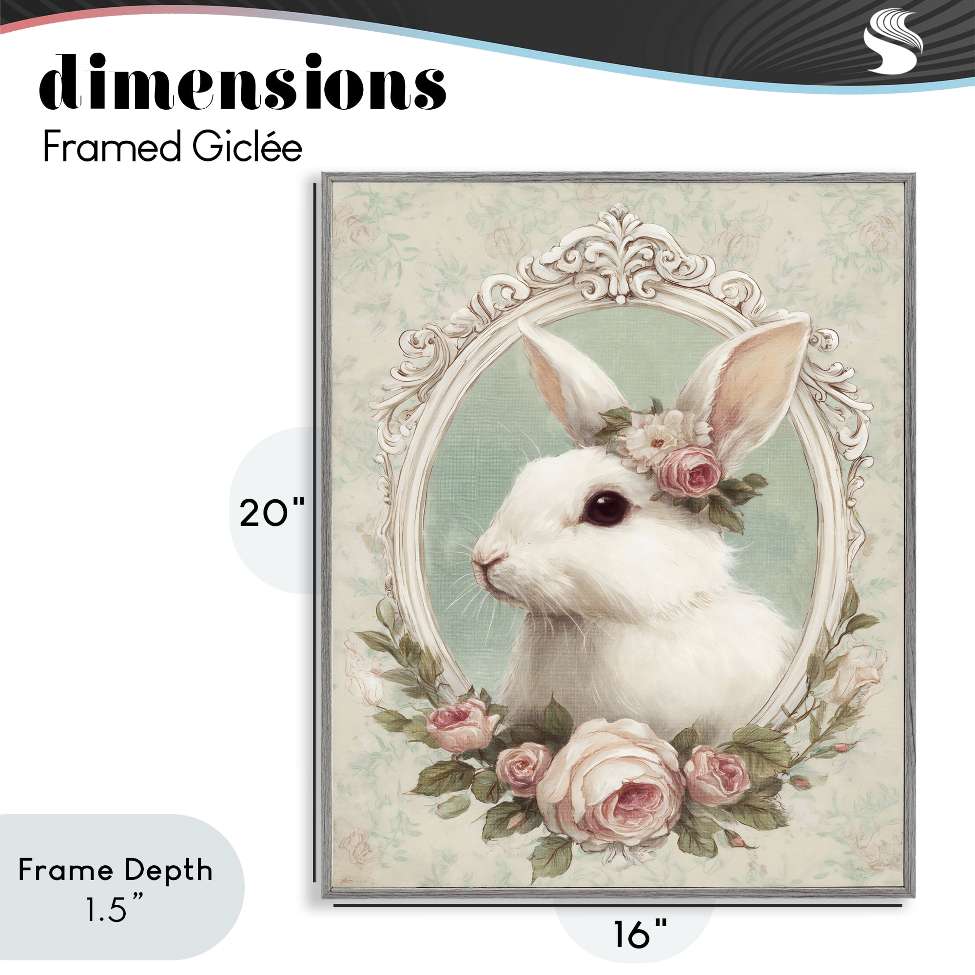 Stupell Industries Flower Fringed Bunny Portrait Gray Framed Giclee Art, design by Ink Drop Loft
