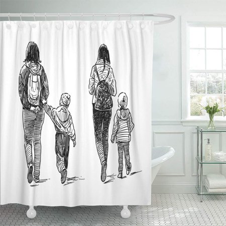 Yusdecor Sketch Backpack Young Women Their Kids On Stroll Child Bathroom Decor Bath Shower Curtain 60x72 Inch Walmart Canada