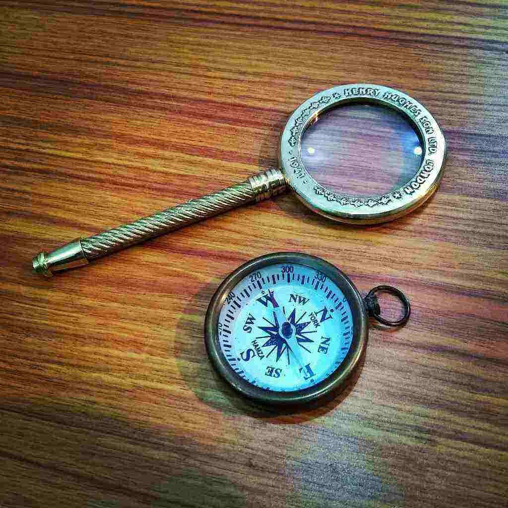 Brass Magnifying Glass Magnifier Antique Compass Collectible