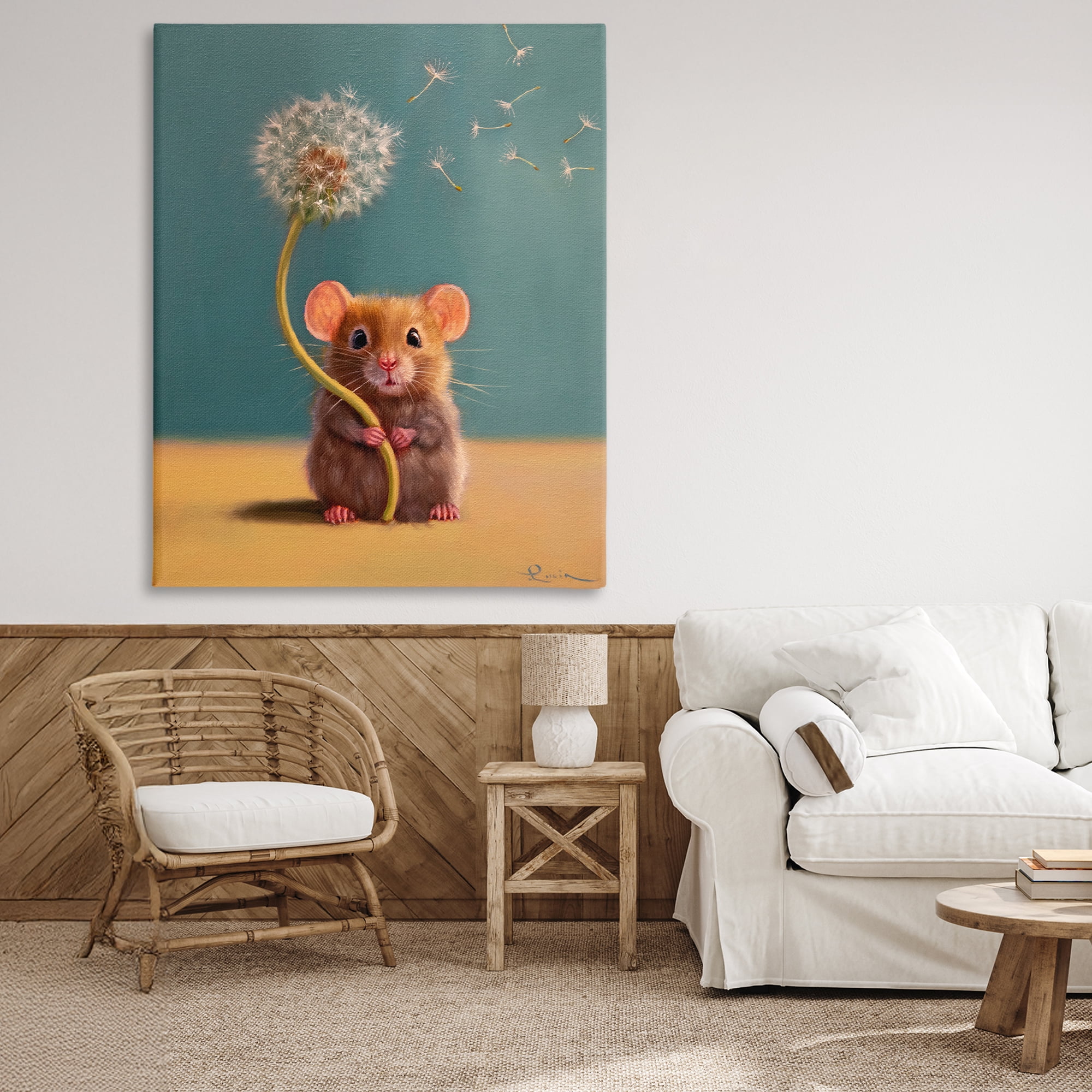 Tiny Wishes Mouse & Dandelion Canvas Wall Art, design by Lucia Heffernan