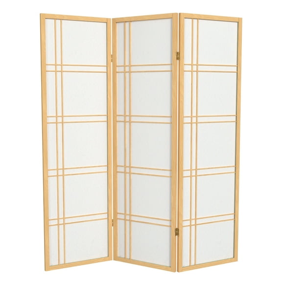 5 ft. Tall Japanese Style Double Cross Lattice Shoji Screen with Natural Spruce Frame - 3 Panels