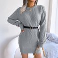 thumbnail image 6 of Women's Sweater Dress Knit Dress Long Sleeve Solid Color Plaid Base Layer Casual Winter Dress for Loungewear,Gray,L, 6 of 9