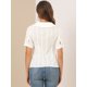 thumbnail image 5 of Blusa De Manga Corta Con Botones En La Parte Delantera Y Cuello De Peter Pan Para Mujer Beige XS, 5 of 6