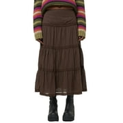 GuliriFei Vintage Brown Long Pleated Skirt Y2k Fairy Grunge Kawaii High-Waisted Midi Skirt Women Korean Harajuku Retro Mall Goth Clothes