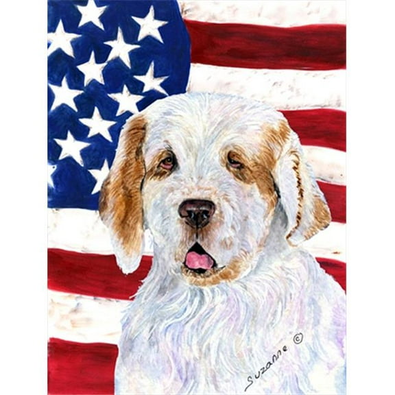 11 x 15 in. USA American Flag with Clumber Spaniel Garden Size Flag