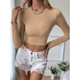 thumbnail image 2 of Women'S Backless Long Sleeve Ribbed Knit Crop Top Slim Fit Crew Neck Twist Back Cut Out Fitted Shirt Khaki L, 2 of 8