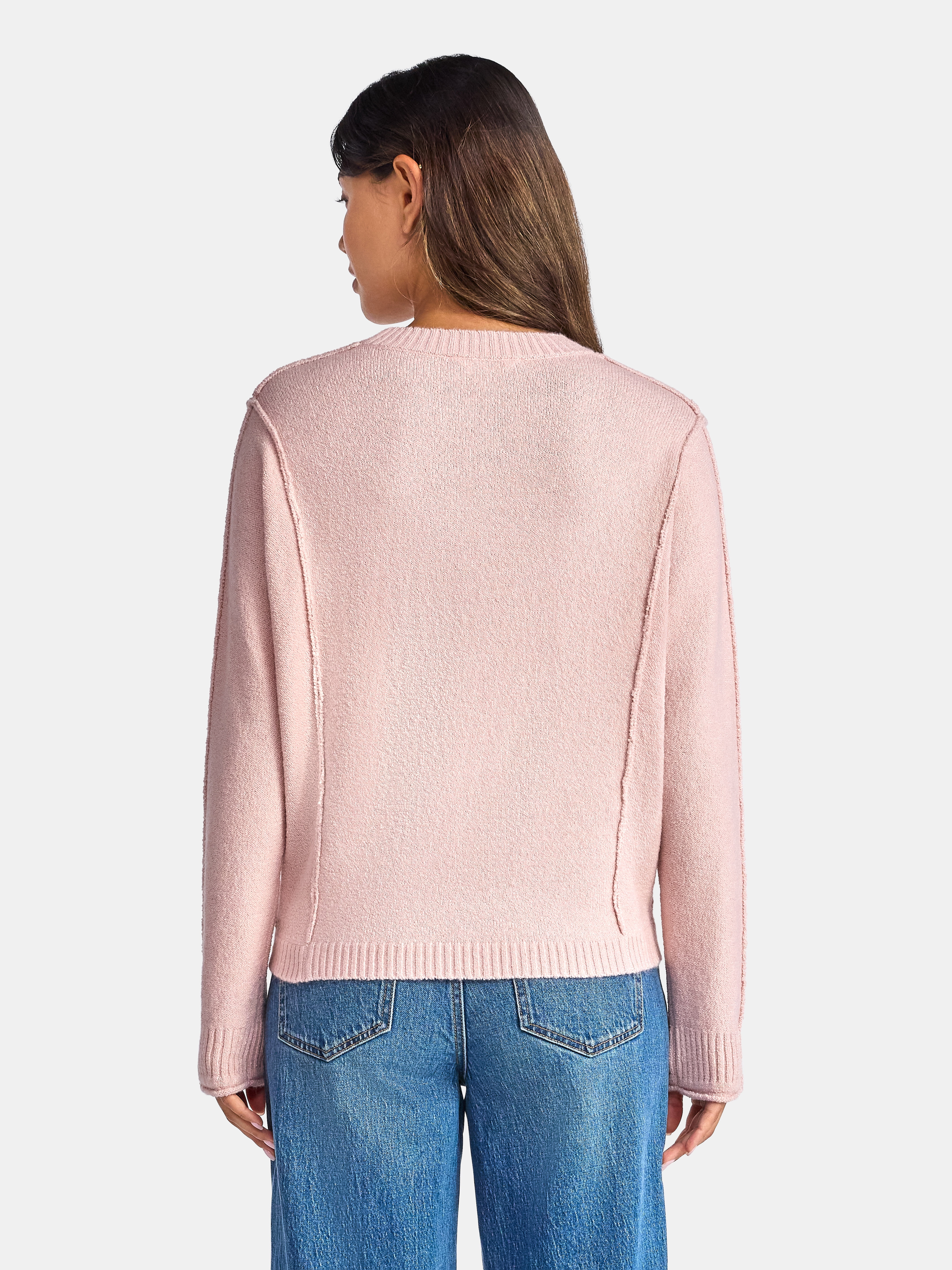 Time and Tru Women's Reverse Linking Pullover Sweater with Long Sleeves, Midweight, Sizes XS-XXXL