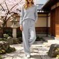 thumbnail image 6 of QSXADF Fall 2 Piece Sweatsuits Women Casual Tracksuit Set Solid Collared Long Sleeve Elastic Waist Pocket Pants Set Daily Women Fall Winter Outfits, 6 of 6