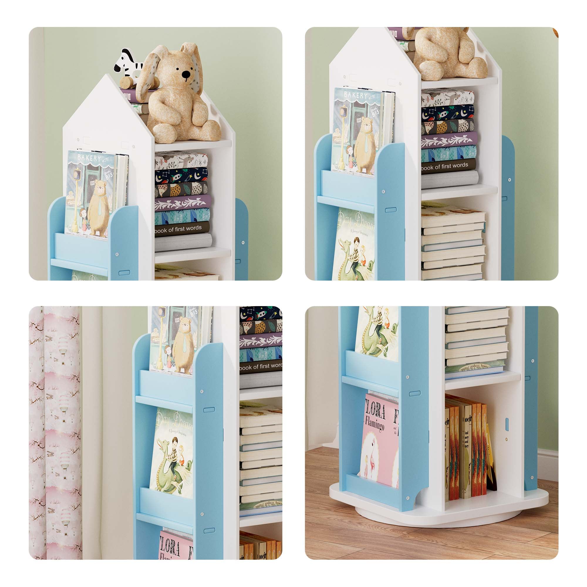 Gtouse 3 Tier Rotating Bookshelf, 360° Spinning Bookshelf, Wood Revolving Bookcase for Bedroom, Living Room