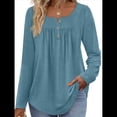 thumbnail image 2 of Camisas de Larga para Mujer, Conjuntos de Otoño, Cuello Redondo, Túnicas Casuales, Blusas de Moda, Ropa de Moda. Azul Pavo Real XXL, 2 of 6