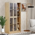 thumbnail image 2 of 71" Tall Kitchen Pantry Cabinet, Storage Cabinet with 4 Glass Doors and Adjustable Shelves, Freestanding Utility Sideboard Buffet Cabinet for Kitchen Dining Room Living Room, Natural, 2 of 9