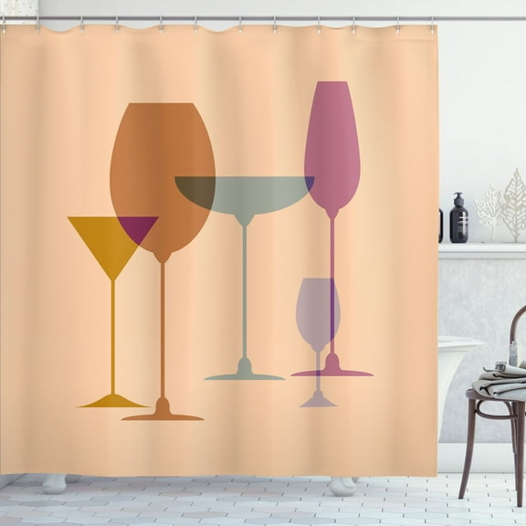 Ambesonne Merlot Shower Curtain, Wine Glasses Silhouette Art, 69"Wx84"L, Peach Multicolor