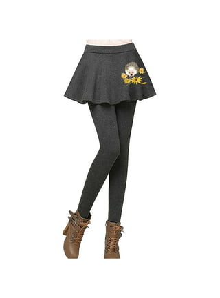 Women's Fleece Lined Skort Skirt Leggings Fake Two-Piece Padded Thickened  one-Piece Bottoming Warm Skirt Trousers