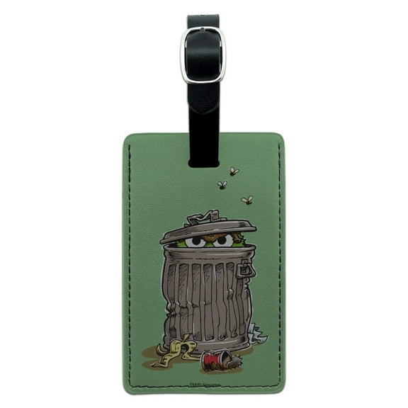 Sesame Street Trash Can Oscar the Grouch Rectangle Leather Luggage Card Suitcase Carry-On ID Tag