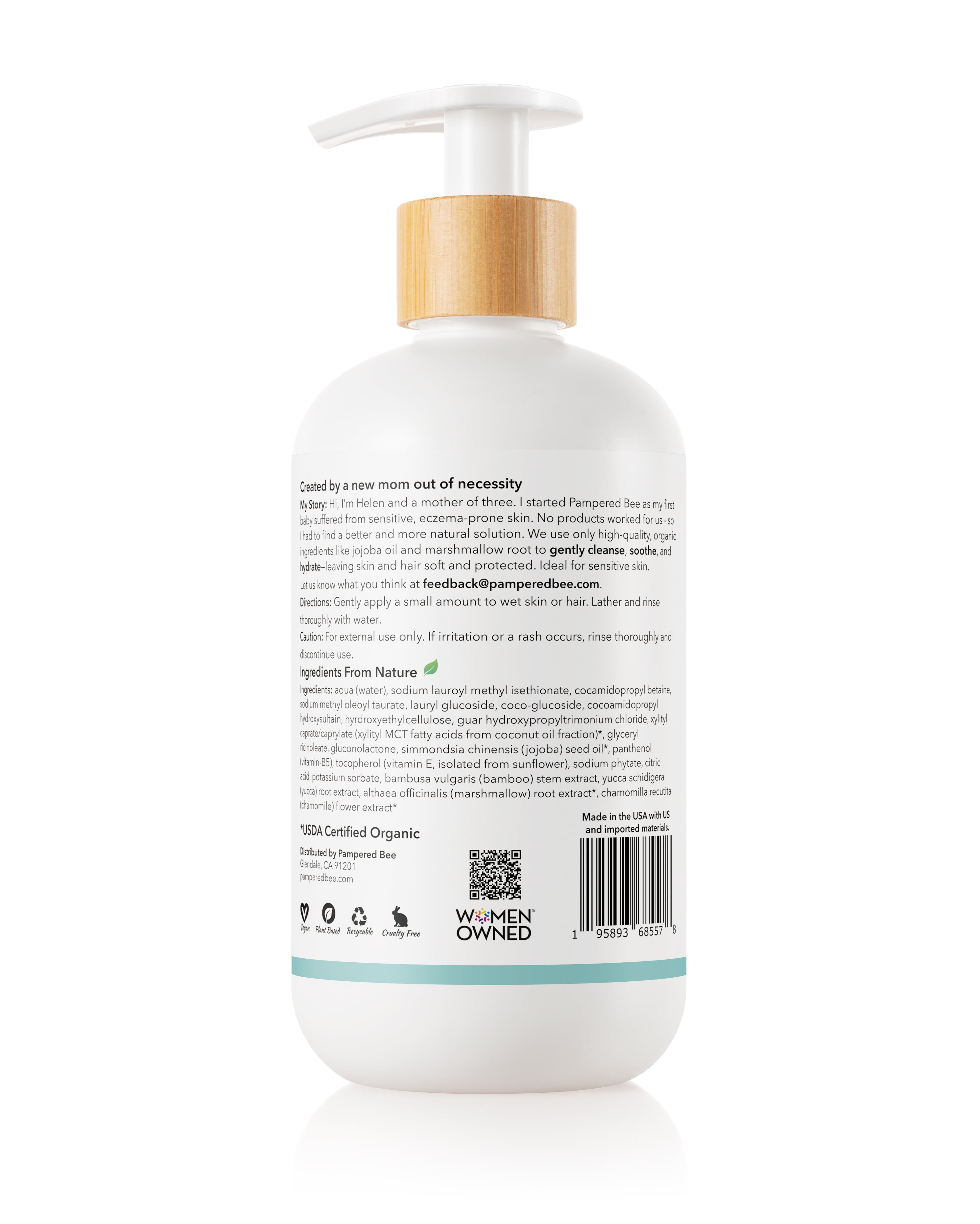 (6 pack) Pampered Bee Natural Unscented Shampoo & Body Wash, 12 fl oz