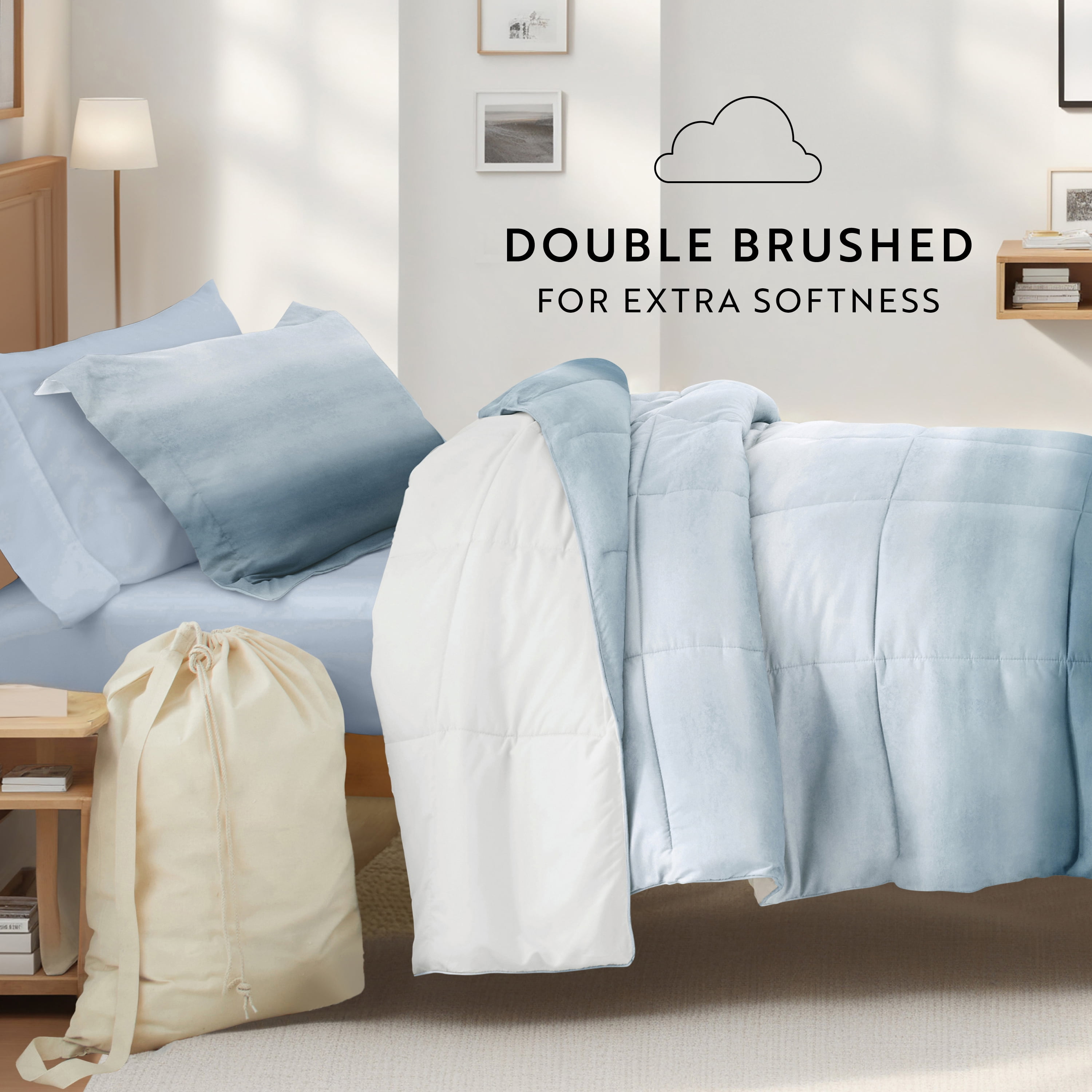 Noble Linens 8 Piece Dorm Bedding Bundle, Comforter & Sheet Set, Pillows, Laundry Bag