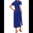 thumbnail image 2 of Vestido Holgado de Verano para Mujer, Cuello Redondo, Informal, con Abertura, Antiarrugas y Bolsillos. Azul M, 2 of 5
