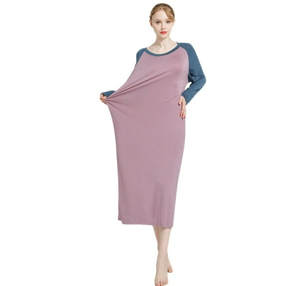 Women Loose Nightgown Long Sleeve Sleepwear Comfy Sleepwear Dress