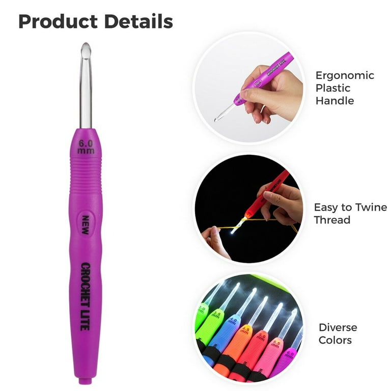 Great Choice Products 9Pcs Led Crochet Hook Set Light Up Knitting Needles  Weave Sewing Tool Craft