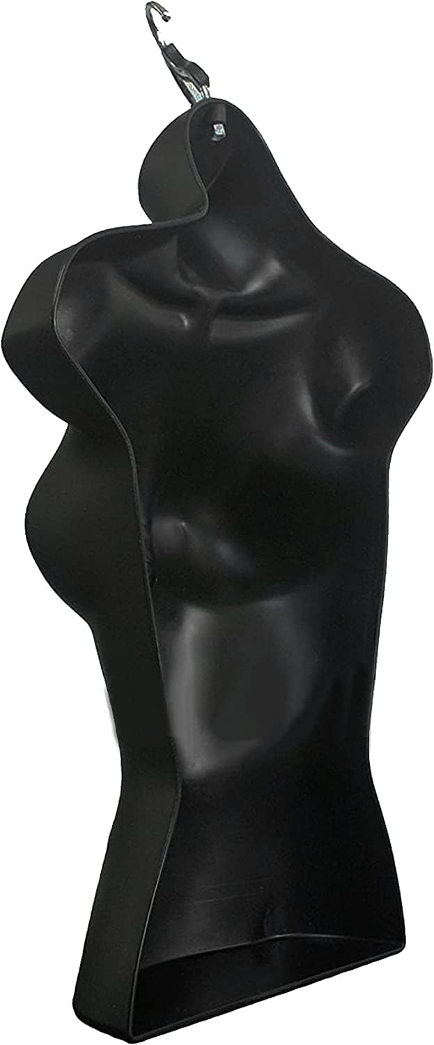 DisplayTown Black Female + White Female Mannequin Injection Forms Half Rounded Waist Body Torso Dress Form with Only Hanging Hook, S-M Sizes