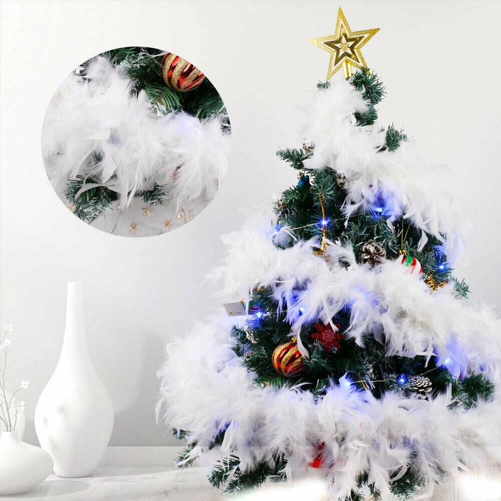 5Pcs 6.5ft Christmas Tree White Feather Boa Xmas Ribbon Strip Party
