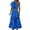 Blue, variant on Women’S Tropical Floral Print 2-Piece Outfit Set, One Shoulder Short Sleeve Crop Top With High Waist Tiered Ruffle Midi Skirt, Lightweight Chiffon Fabric, 2pcs, Sizes S M L XL XXL