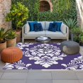 thumbnail image 2 of Purple Boho Outdoor Rug for Patio/Deck/Porch, Non-Slip Large Area Rug 6 x 9 Ft, Vintage Classic Bohemia Flower Textured Indoor Outdoor Rugs Washable Area Rugs, Reversible Camping Rug Carpet Runner, 2 of 8