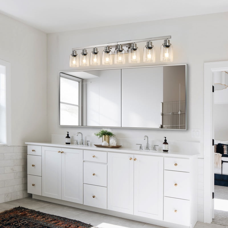 51" Modern 8-Light Bathroom Vanity Light Fixture - Brushed Nickel Finish with Clear Glass Shades, Perfect for Bathroom, Vanity, and Dressing Area Lighting (No Bulbs)