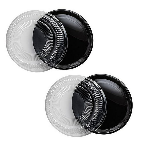 Party Essentials Circular Hard Plastic 16" Serving Tray with Clear Dome Lid, Black
